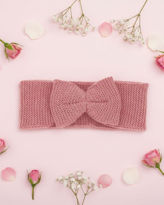 Knitted  Tiny Baby Headband With Bow, Rose La Manufacture de Layette