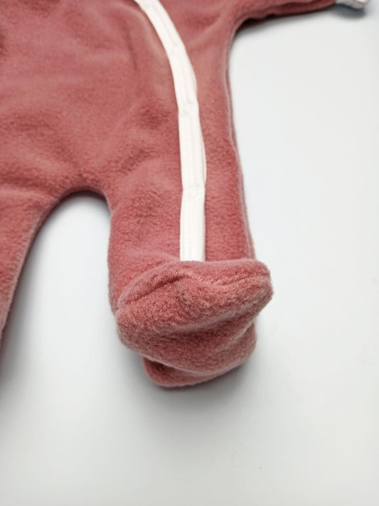 Tiny & Small Fleece Pramsuit - Dusky Pink with Rabbit Fabric Hood Snowsuit / Pramsuit Tiny & Small 