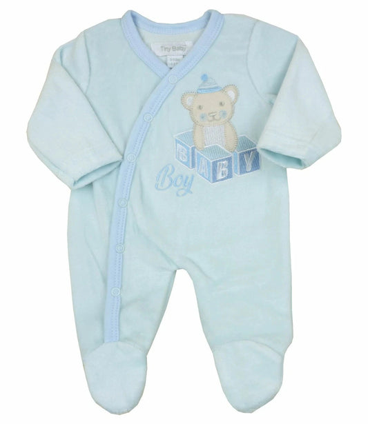Premature Velour All in One - Baby Boy - One Sleespuit Sleepsuit / Babygrow Tiny Baby 