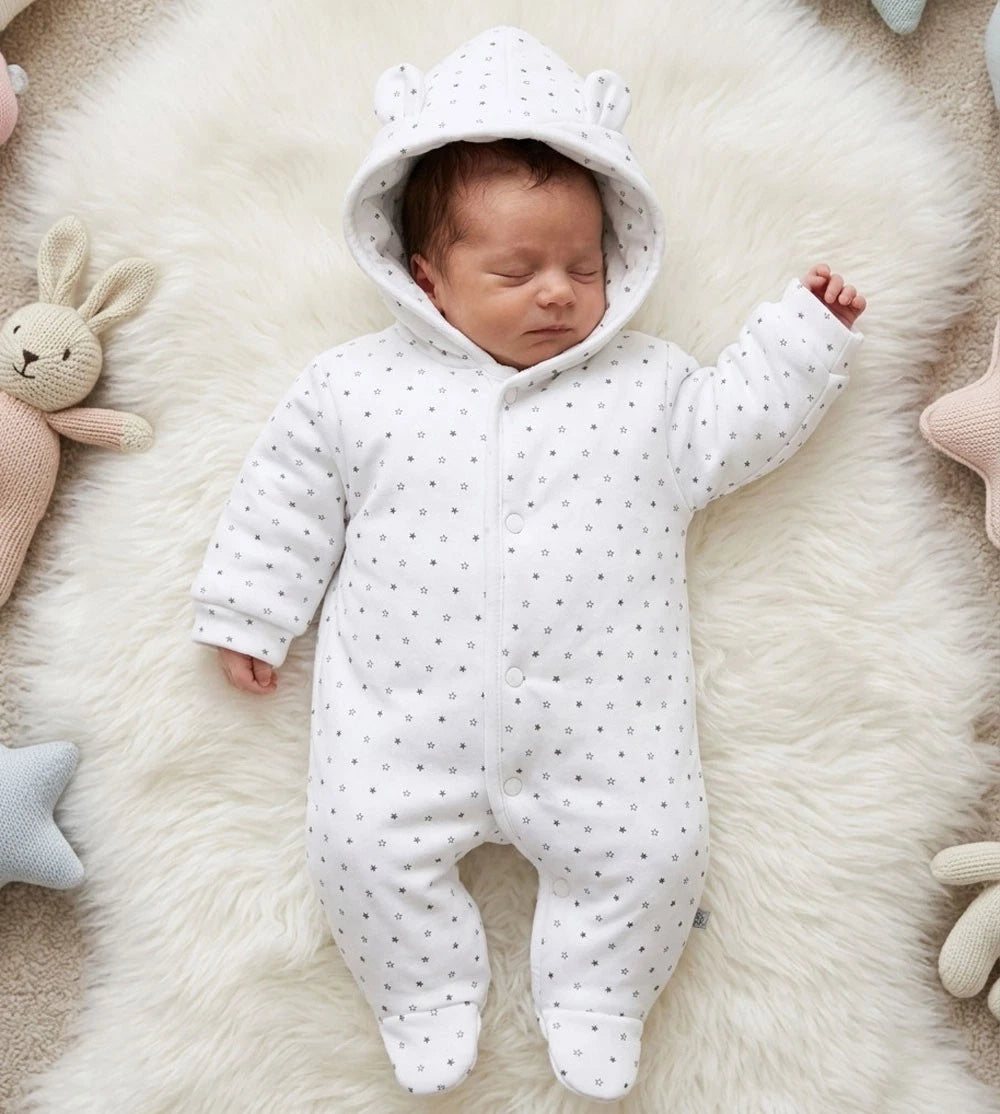 White Starry Snowsuit, Bear Ears on Hood