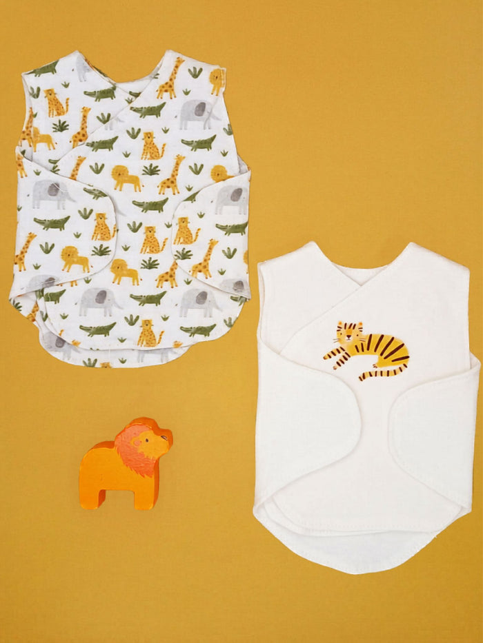 2 Pack Neonatal Vests, Organic Cotton, Safari Dreams