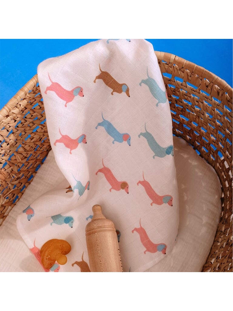 Muslin Swaddle Baby Blanket, Organic - Dachshund Dogs - Swaddle Blanket - Geople