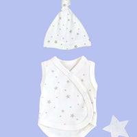 Incubator Vest & Knotted Hat Set Silver Stars, 100% Organic Cotton (1.5lb-3lb) Bodysuit / Vest Tiny & Small 