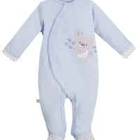 Early Baby Footed Sleepsuit, Embroidered Bear Design - Blue Sleepsuit / Babygrow EEVI 