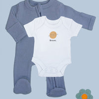 Blue zipped Sleepsuit & 'Brave' Planet Motif Bodysuit Set. Set Little Dreamer 