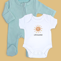 Mint zipped Sleepsuit & 'Little Sunshine' Motif Bodysuit Set.