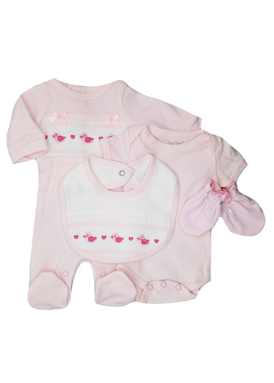 Smocked "Ducks" 4 Piece Set Set Tiny Chick 
