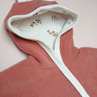 Tiny Baby Pramsuit - Fleece, Raspberry Pink with Beautiful Bloom Fabric Hood Snowsuit / Pramsuit Tiny & Small 
