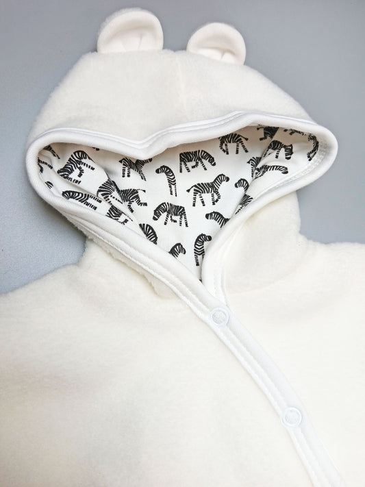 Tiny & Small - Fleece Pramsuit - Cream with Zebra Fabric Hood Snowsuit / Pramsuit Tiny & Small 