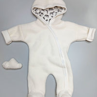 Tiny & Small - Fleece Pramsuit - Cream with Zebra Fabric Hood Snowsuit / Pramsuit Tiny & Small 