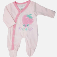Velour 'Super Cute' Strawberry Sleepsuit - Pink Sleepsuit / Babygrow Tiny Baby 