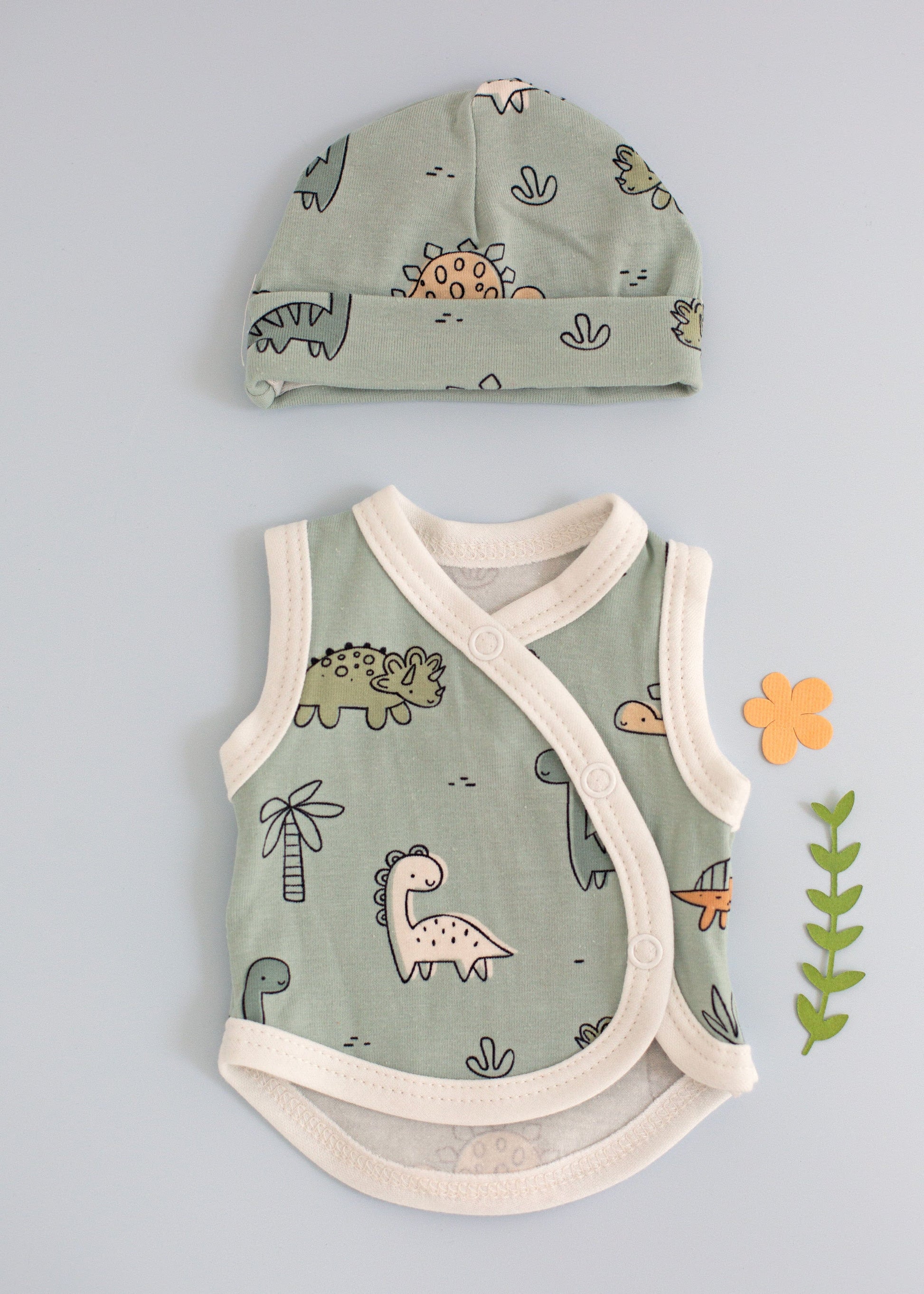 Incubator Vest & Round Hat Set, Dino Buddies (Teal) Incubator Vest & Hat Set Tiny & Small 