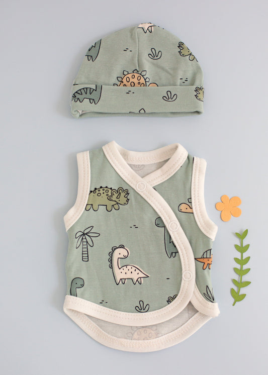 Incubator Vest & Round Hat Set, Dino Buddies (Teal) Incubator Vest & Hat Set Tiny & Small 