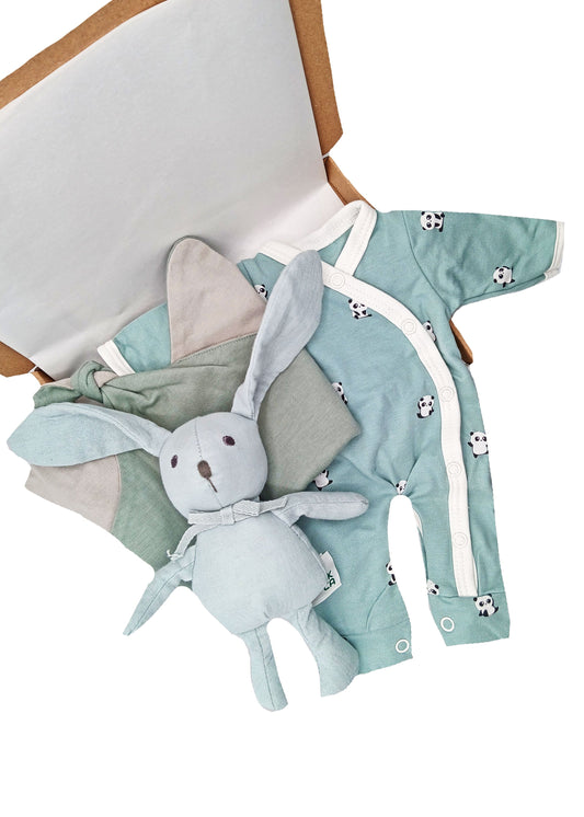 The Teal Collection Gift Box with Outfit - Toy, Comforter & Sleepsuit Gift Set Little Mouse Baby Clothing & Gifts 