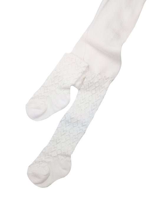 White Tiny Baby Tights. Cotton, Lacy Hearts Tights Nursery Time 