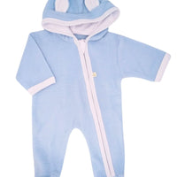 Light Blue Fleece Pramsuit, Contrasting Trim Snowsuit / Pramsuit Little Lumps 