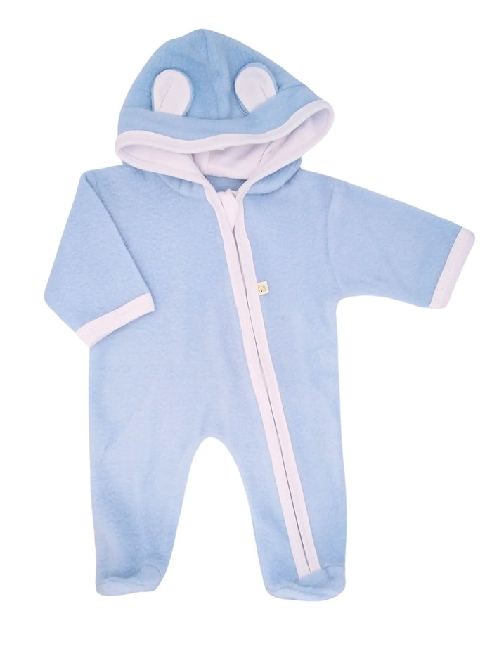 Light Blue Fleece Pramsuit, Contrasting Trim