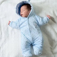 Blue Snowsuit, Bear Appliqué, Bear Ears on Hood Snowsuit / Pramsuit Dandelion 