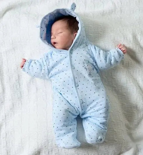 Blue Snowsuit, Bear Appliqué, Bear Ears on Hood Snowsuit / Pramsuit Dandelion 