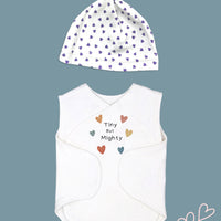 'Tiny But Mighty' Incubator Vest With Heart Print Knotted Hat Bodysuit / Vest Little Dreamer 