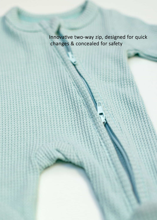 Tiny Baby Sleepsuit With Zips, Integrated Mitts, Footed - Mint Green/Blue Sleepsuit / Babygrow Little Dreamer 