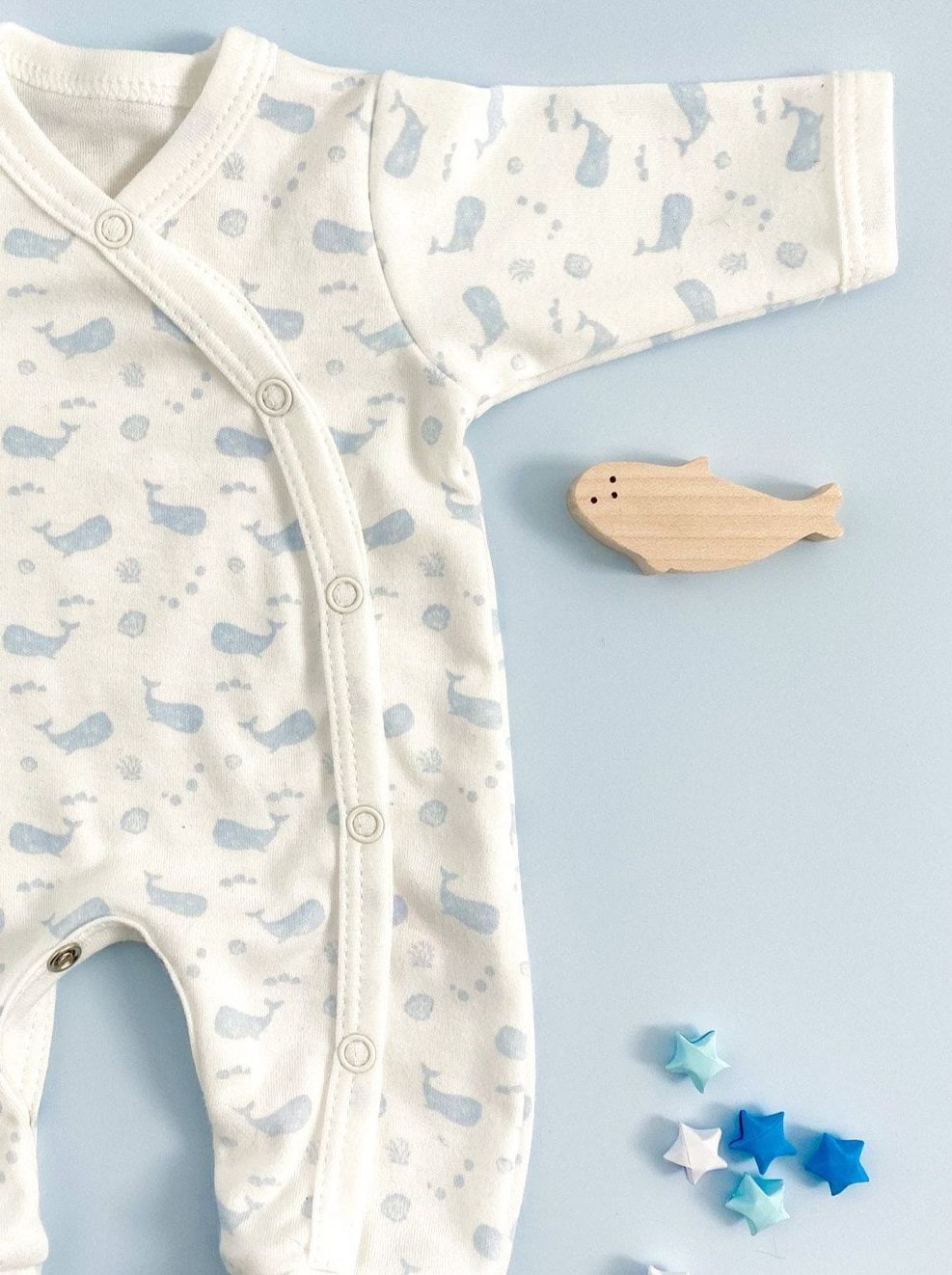 Tiny Baby Sleepsuit, Ocean Blue, Premium 100% Organic Cotton Tiny & Small
