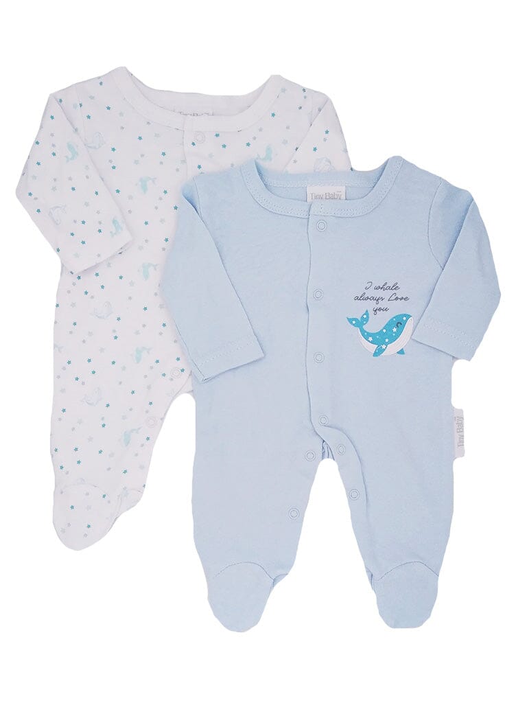 2 Pack Whale Sleepsuits - Blue - Sleepsuit / Babygrow - Tiny Baby