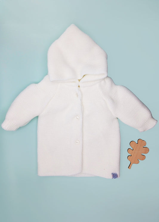 White Knitted Baby Jacket - 3 Buttons Cardigan / Jacket La Manufacture de Layette 