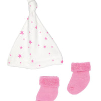 Premature Baby Knotted Hat and Towelling Socks Set - Pink Stars Hat, Mitts & Booties Set Little Mouse Baby Clothing & Gifts 