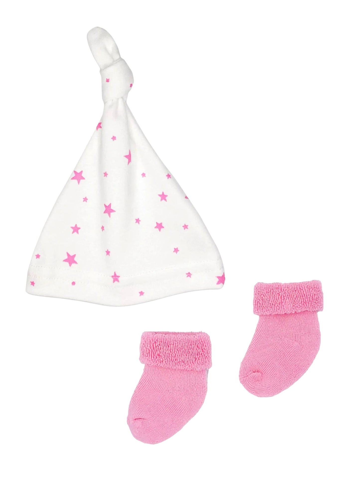 Premature Baby Knotted Hat and Towelling Socks Set - Pink Stars Hat, Mitts & Booties Set Little Mouse Baby Clothing & Gifts 
