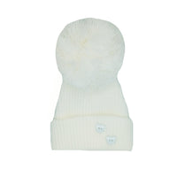 White Knitted Pom Pom Hat Hat Little Mouse Baby Clothing and Gifts Ltd 