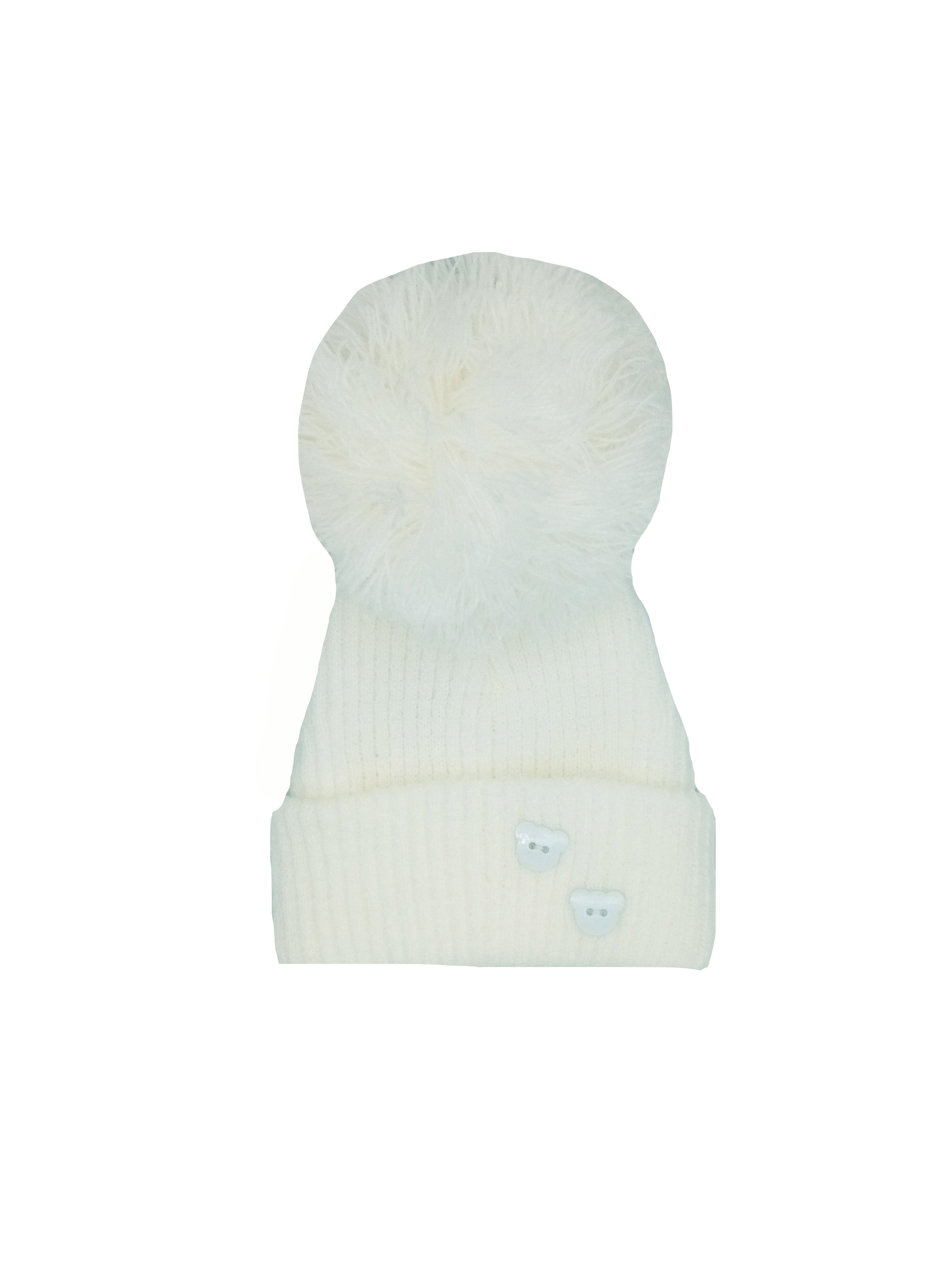 White Knitted Pom Pom Hat - Hat - Little Mouse Baby Clothing and Gifts Ltd