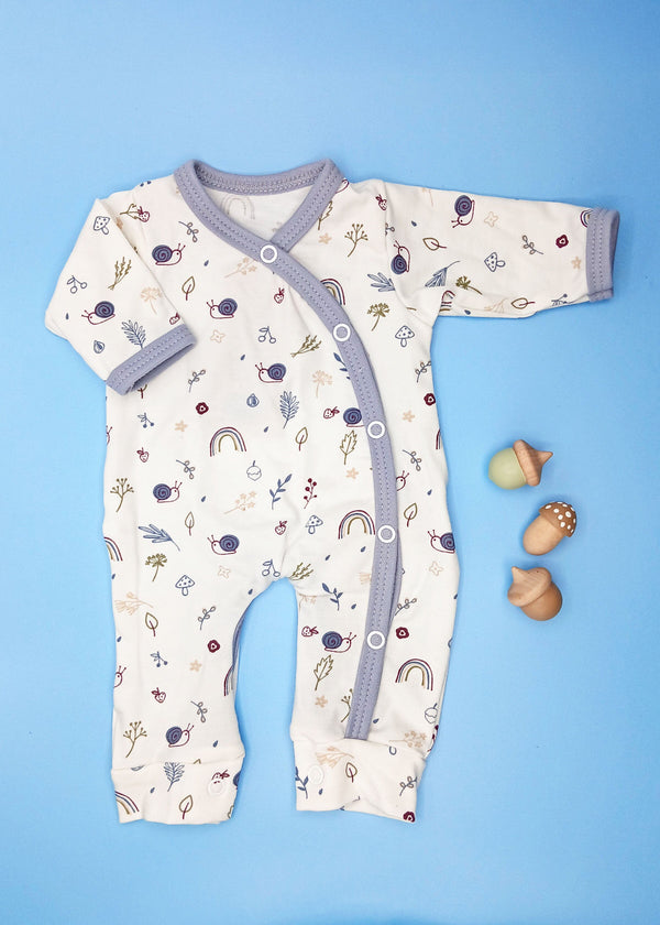 Prem Baby Sleepsuit, Acorn Wood - Blue Trim Sleepsuit / Babygrow Tiny & Small 