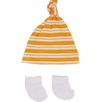 Premature Baby Knotted Hat and Socks Set - Yellow Stripes Hat, Mitts & Booties Set Little Mouse Baby Clothing & Gifts 