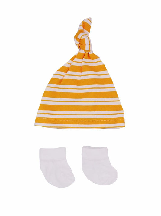 Premature Baby Knotted Hat and Socks Set - Yellow Stripes Hat, Mitts & Booties Set Little Mouse Baby Clothing & Gifts 