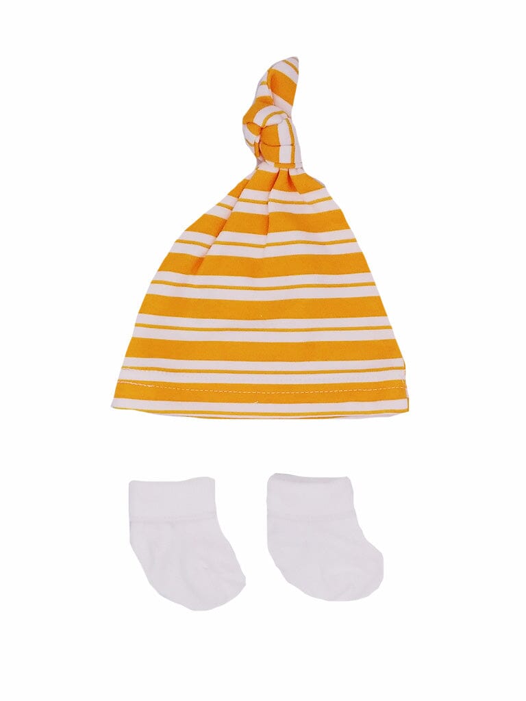 Premature Baby Knotted Hat and Socks Set - Yellow Stripes Hat, Mitts & Booties Set Little Mouse Baby Clothing & Gifts 