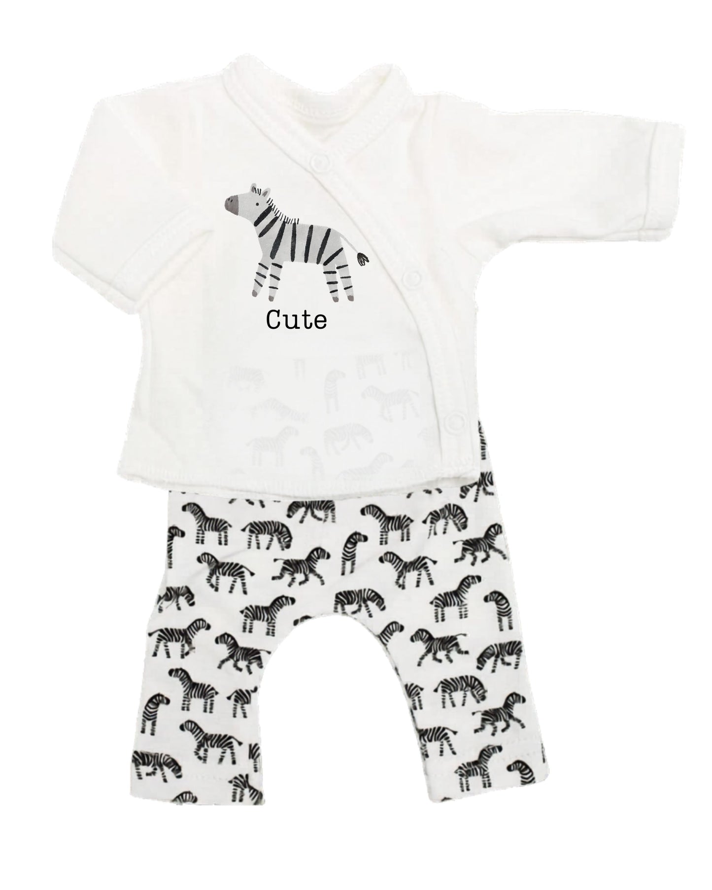 Organic Cotton Premature Baby Wrap Top, Trouser, Hat & Sock Set - 'Cute' Zebra Top & Trousers Tiny & Small 