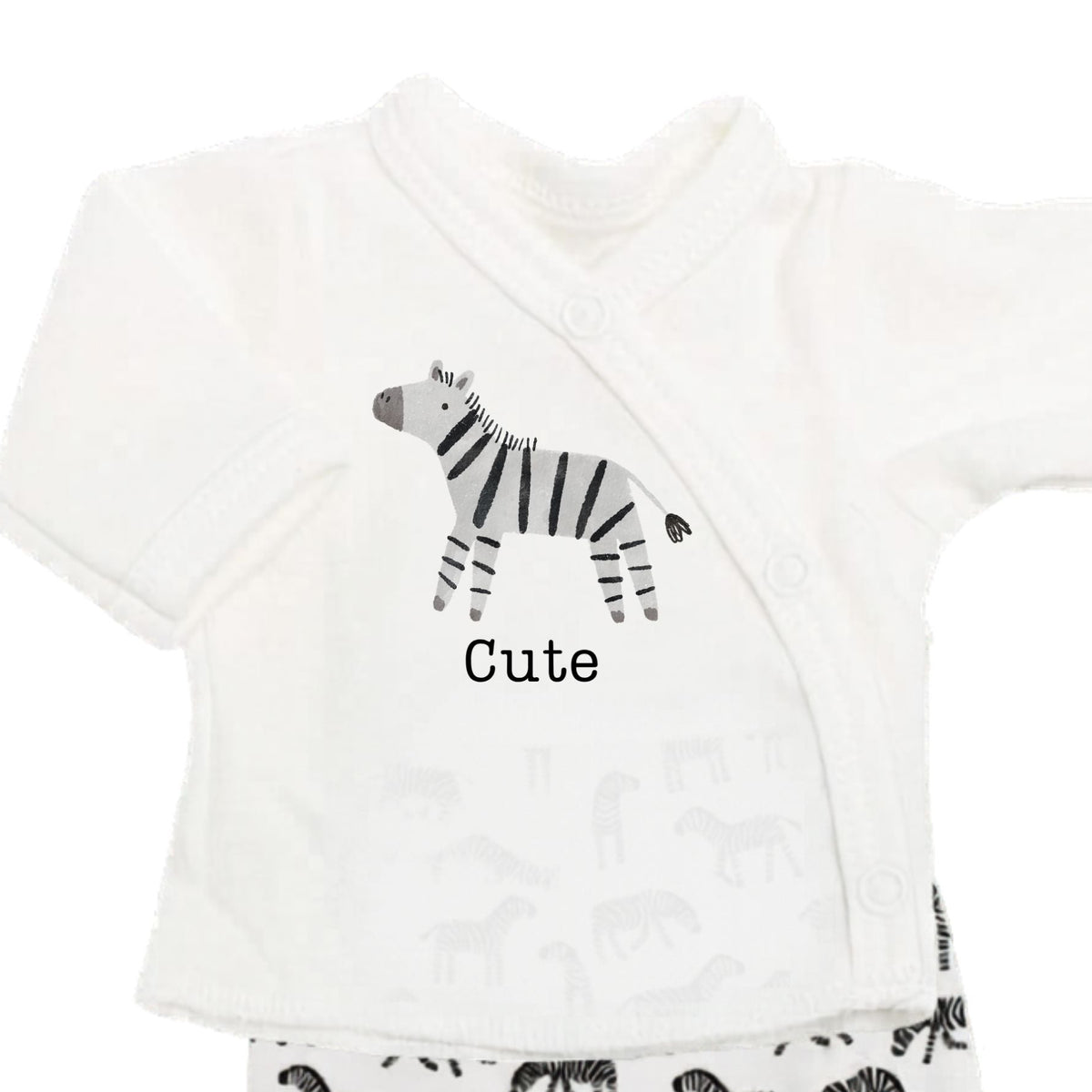Organic Cotton Premature Baby Wrap Top, Trouser, Hat & Sock Set - 'Cute' Zebra Top & Trousers Tiny & Small 