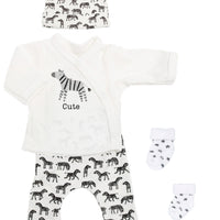 Organic Cotton Premature Baby Wrap Top, Trouser, Hat & Sock Set - 'Cute' Zebra Top & Trousers Tiny & Small 