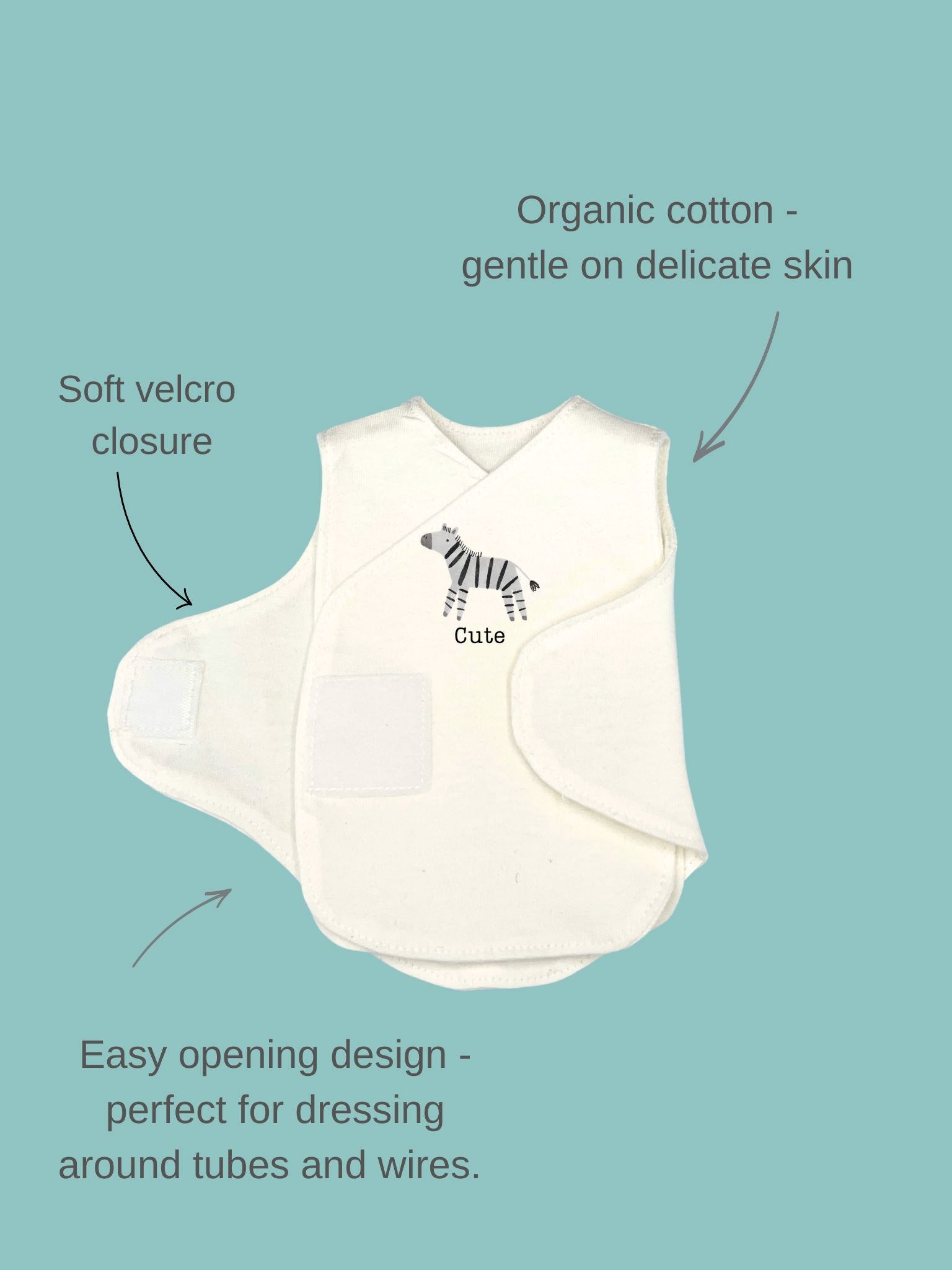'Cute ' Zebra Incubator Vest with Knotted Hat - organic cotton Bodysuit / Vest Little Dreamer 