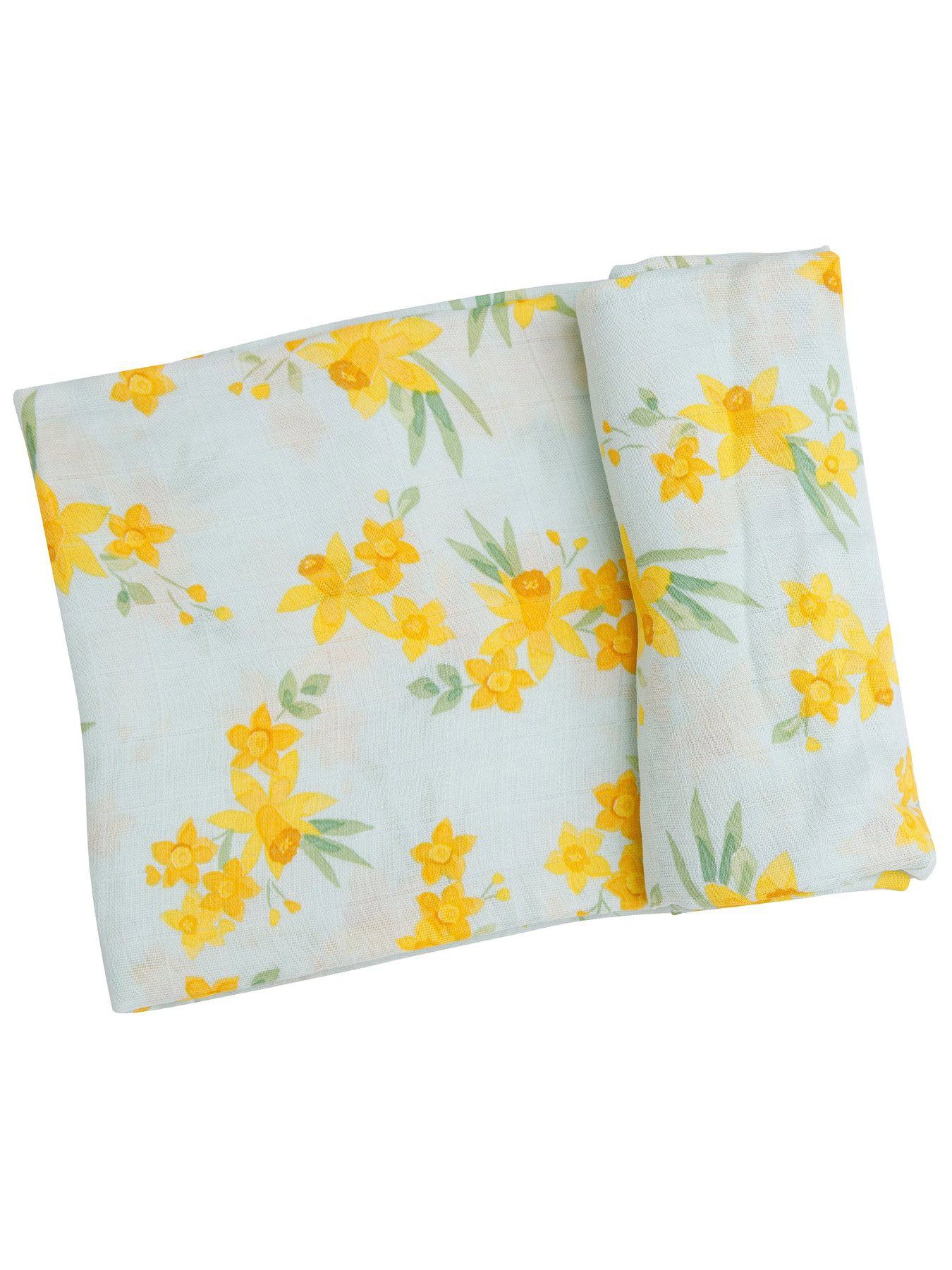 Green Daffodil Print Cotton Muslin Swaddle - Swaddle Blanket - Angel Dear