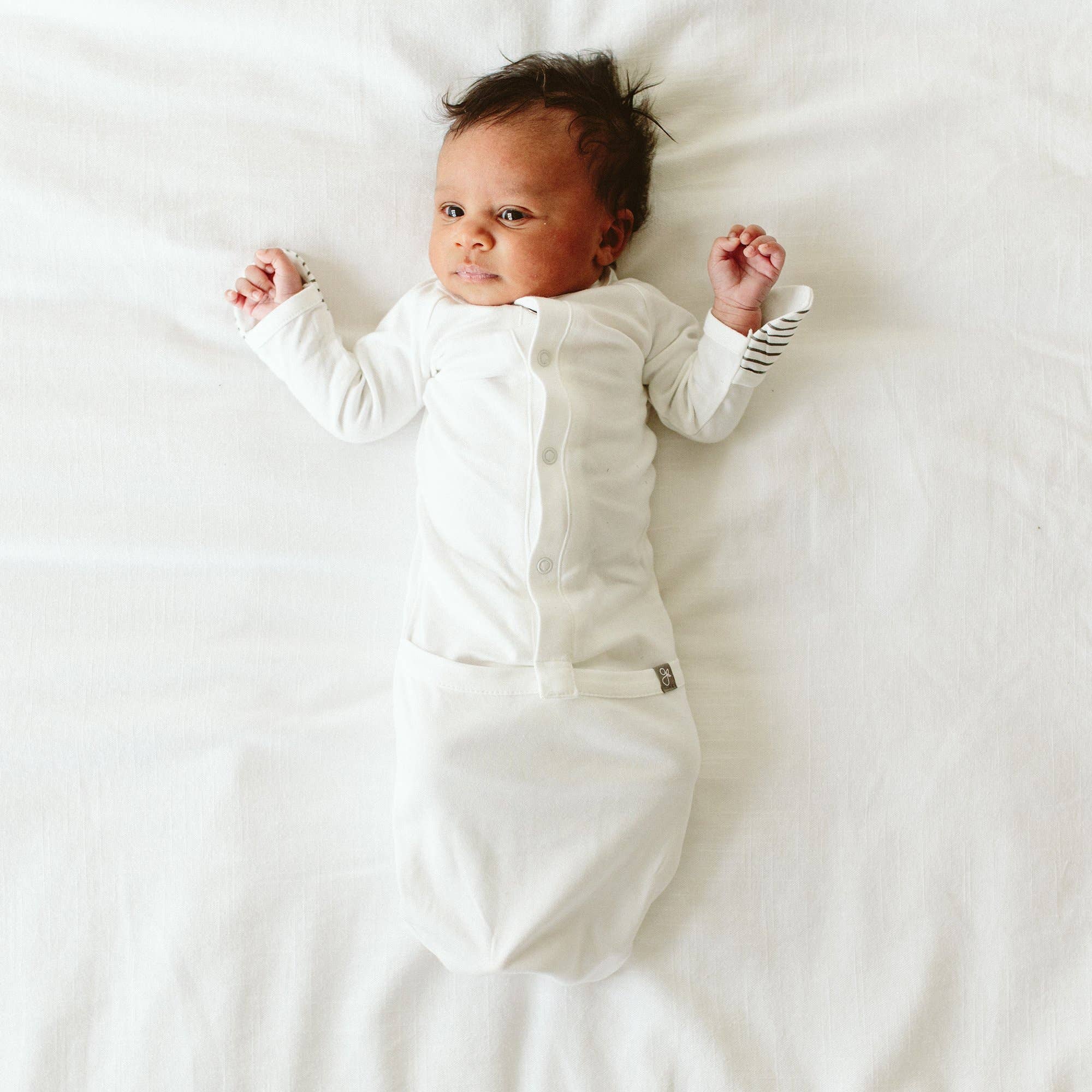 Baby Sleeping Sack / Gown - White/Grey Stripe - Sleeping Bag - Goumikids