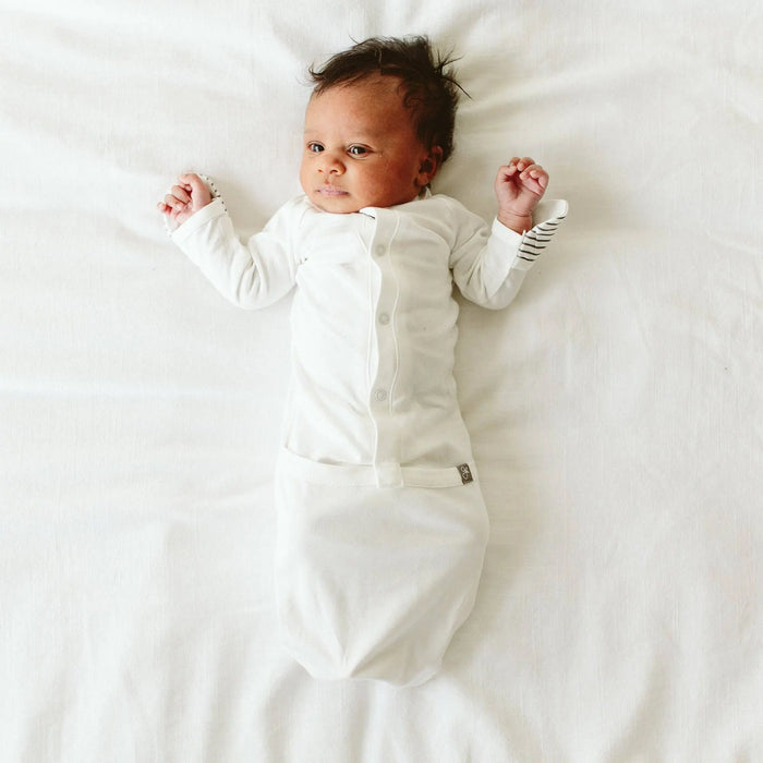 Baby Sleeping Sack / Gown - White/Grey Stripe