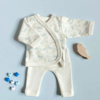 Premature Baby Set, Wrap top & trousers, Ocean Blue, Premium Organic Cotton Top & Trousers Tiny & Small 