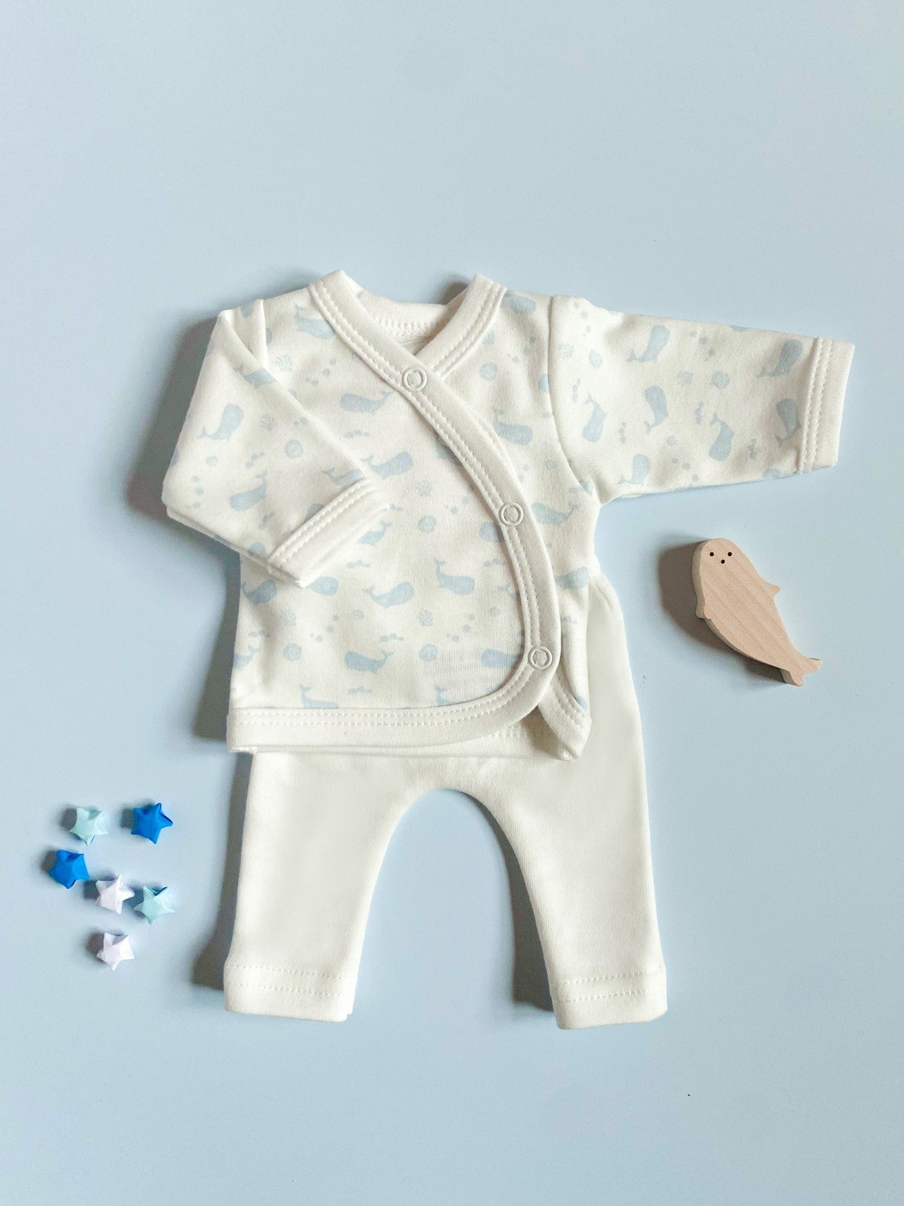 Premature Baby Set, Wrap top & trousers, Ocean Blue, Premium Organic Cotton - set - Tiny & Small