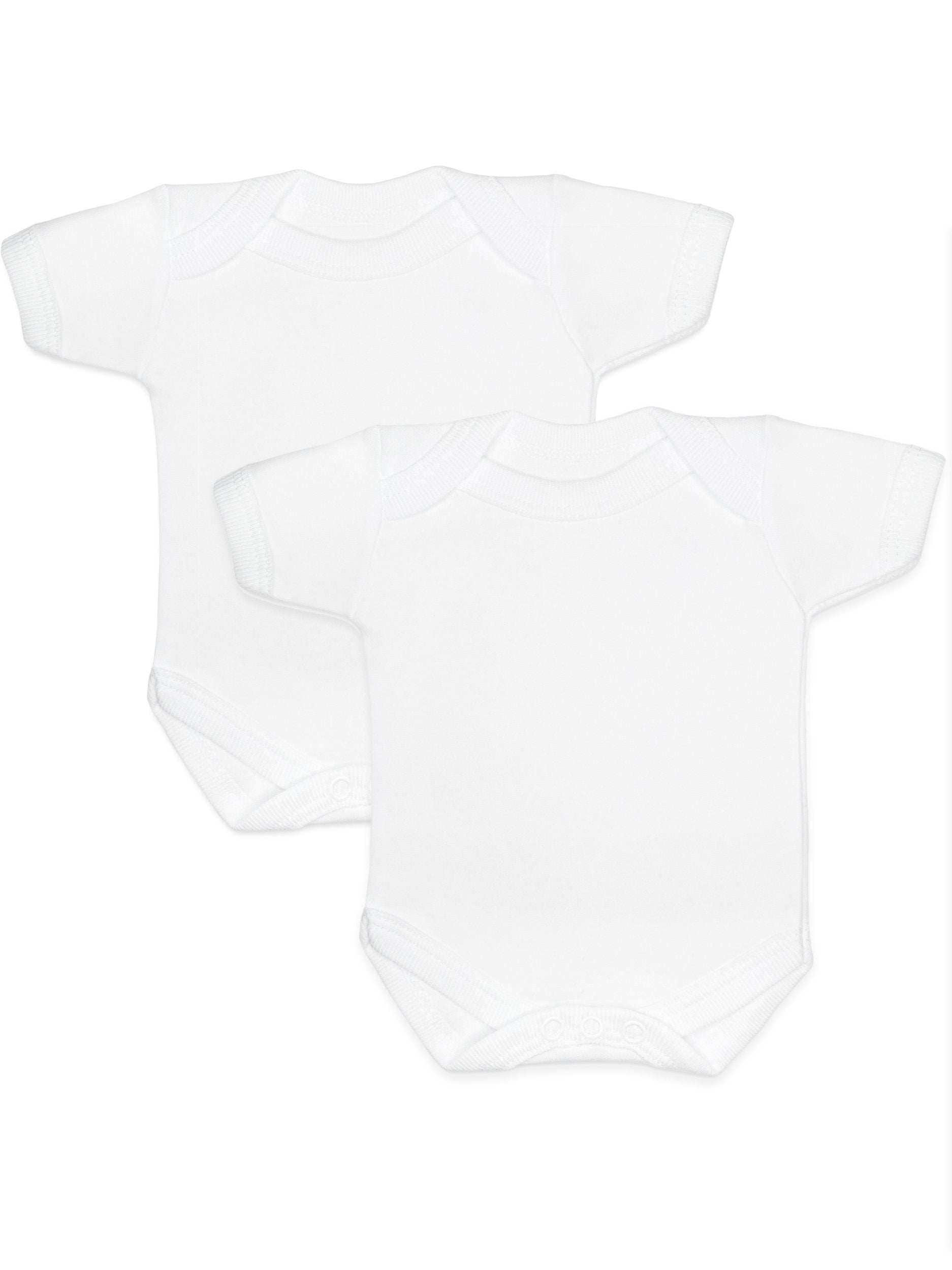 2 Pack - 100% Cotton White Short Sleeved Bodysuits (Early Baby, 3-5lb) - Bodysuit / Vest - Little Mouse Baby Clothing & Gifts