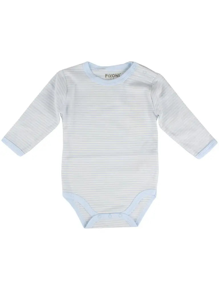 Organic Cotton Light Blue Stripe Long Sleeve Vest (5-8lb) Bodysuit / Vest Fixoni 