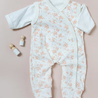 Dungaree & Top Set, Apricot Floral, Premium 100% Organic Cotton Dungaree Tiny & Small 