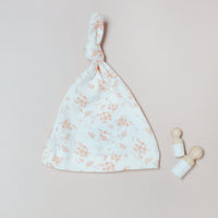 Knotted Hat, Apricot Floral, Premium 100% Organic Cotton Hat Tiny & Small 