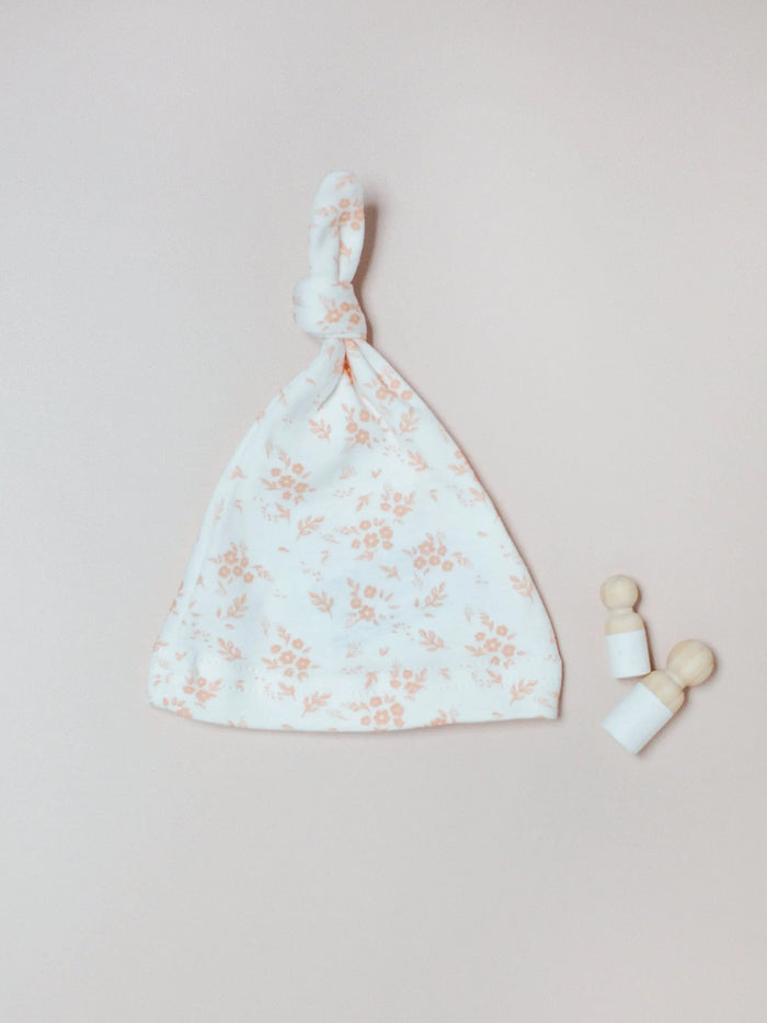 Knotted Hat, Apricot Floral, Premium 100% Organic Cotton